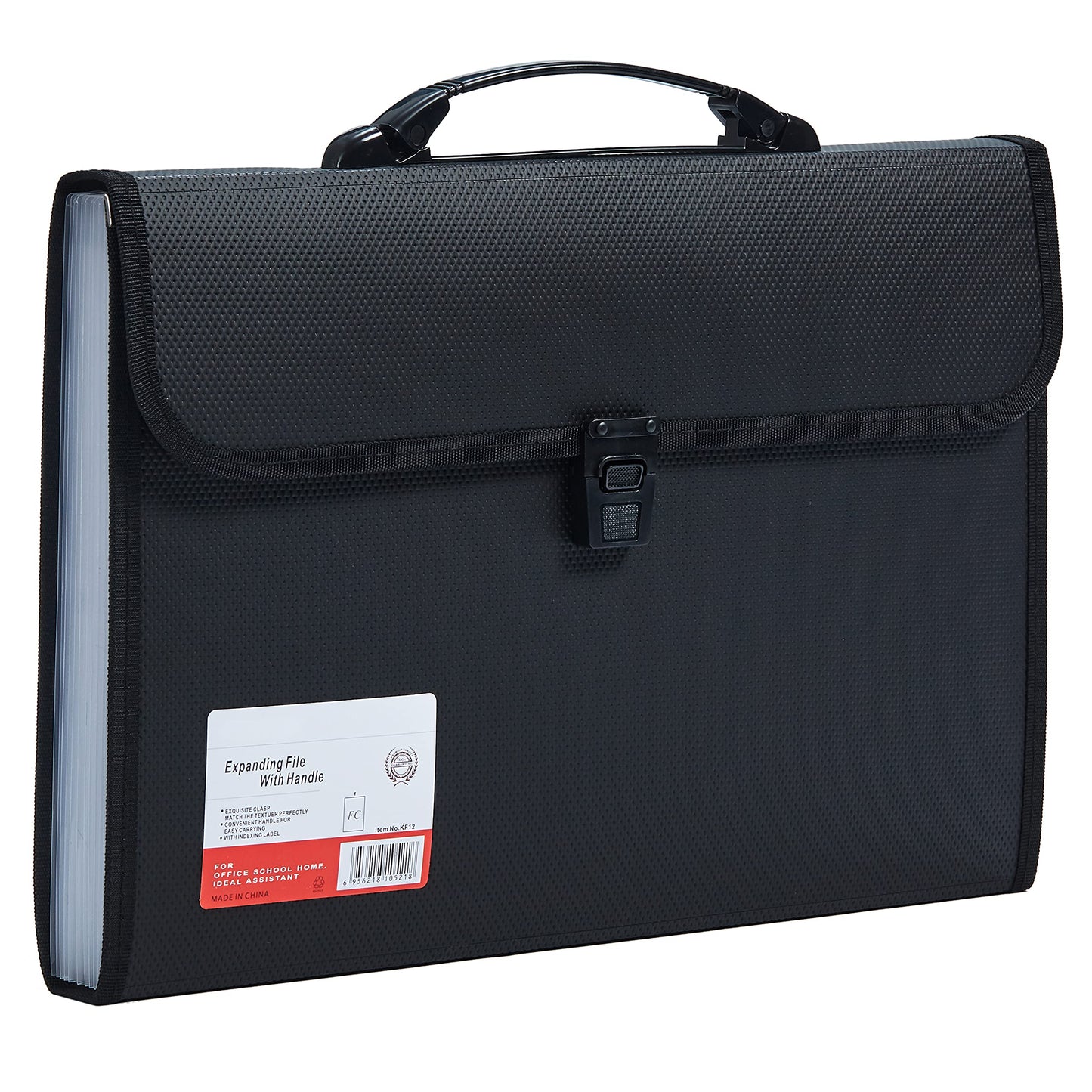 Legal Size 13 Pocket Accordian File Organizer Expanding File Folder for FC A4 Paper, Briefcase File Case with Durable Handle & Buckle Closure for School Home & Business (Black-2)