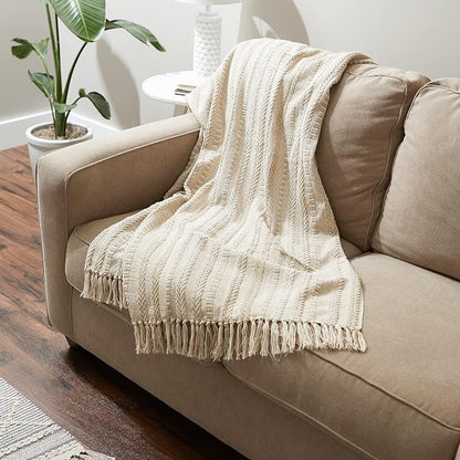 DII Braided Striped Decorative Throw Blanket, 50x60, Vintage Linen
