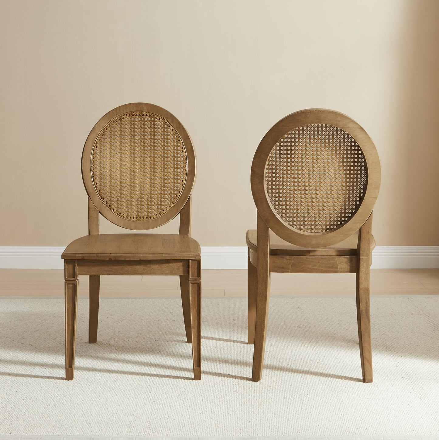 Crosley Furniture Katia Traditional Rattan Style Oval Cane-Back Dining Room Chairs Set of 2, Kitchen Chair, Driftwood