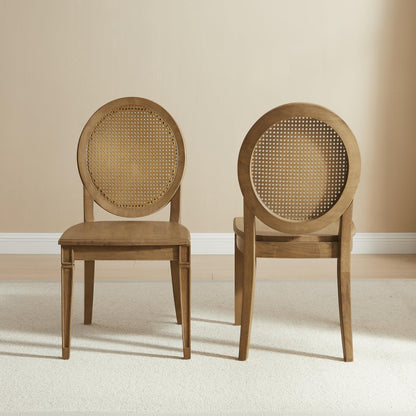 Crosley Furniture Katia Traditional Rattan Style Oval Cane-Back Dining Room Chairs Set of 2, Kitchen Chair, Driftwood