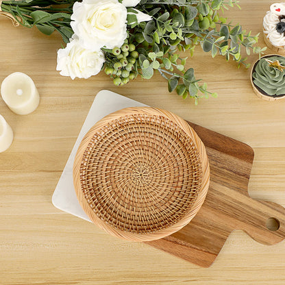 Hipiwe Set of 3 Key Basket Bowl for Entryway Woven Wicker Storage Basket Bowl Round Rattan Serving Basket Tray Fruit Snacks Candy Organizer Bowl for Keys Wallet Cell Phone Home Decor
