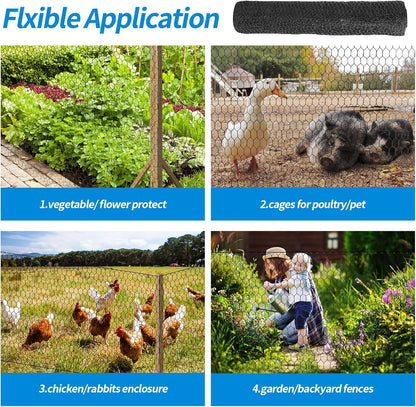 DOLEMODUO 12'' x 50' Black Chicken Wire Fencing, 1 inch Chicken Wire and 19 Gauge Poultry Netting, Garden Mesh Fence Roll for Floral Arrangements/Crafts/Farm/Livestock/Pet Protection