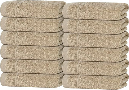 Tens Towels Pack of 12 Washcloths, 12 x 12 Inches, Lighter Weight, Quick to Dry