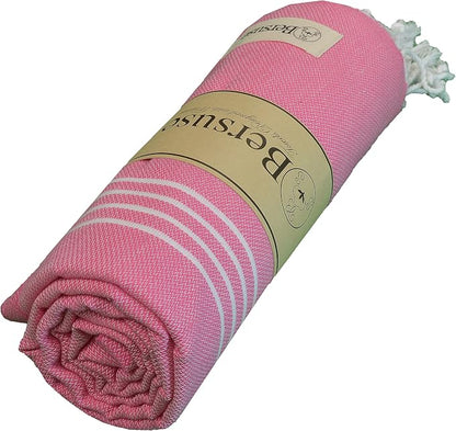 Bersuse Towels Anatolia XL Beach Blanket Throw Blanket Turkish Towel 100% Cotton Extra-Large Quick-Dry Lightweight Premium Peshtemal Towel - 61x82 Inches, Pink (Set of 3)