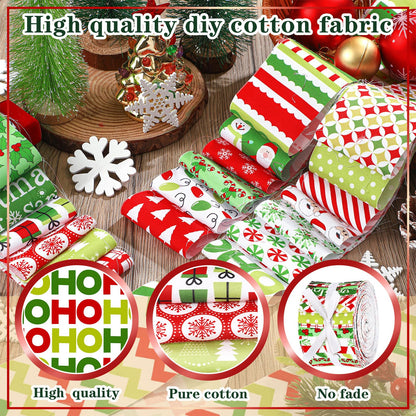 Fanfanwin 40 Pcs Red and Green Christmas Quilting Fabric Roll 2.56 Inch Precut Fabric Squares Jelly Patchwork Snowflake Peppermint Strips Materials for Winter Xmas Holiday Craft Sewing Panels DIY