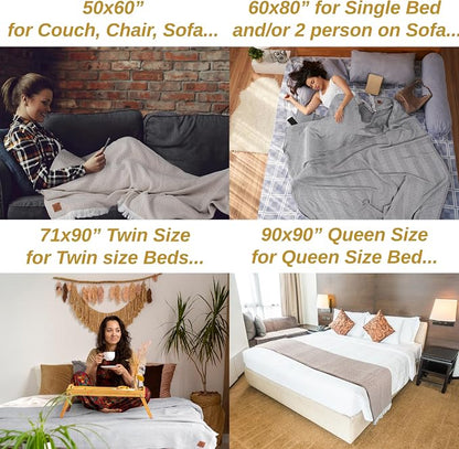 GOLD CASE HOME COLLECTION Retro 100% Recycled Cotton Grey Throw Blanket for Couch - Couch Throw Blankets - Living Room Decorative Boho Throws for Bed - Outdoor Blanket - Couch Throw Blanket - 60x80