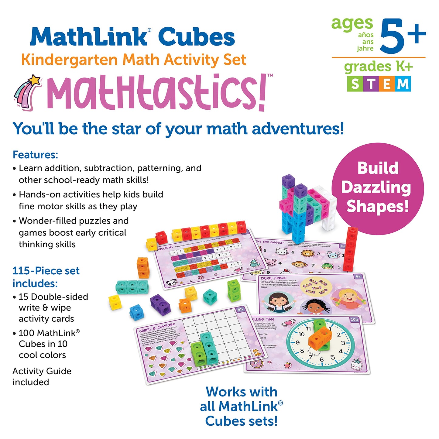 Learning Resources MathLink Cubes Kindergarten Math Activity Set Mathtastics! - Classroom Must Haves, Preschool Activities, Teacher School Supplies, Toddler Montessori Toys, Math Manipulatives