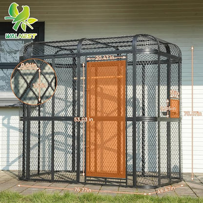 Large Walk-in Cage 77-inch Heavy Duty Birdcage Outdoor Diamond Grid Aviary Parrot Cage Wide Flight Metal Birdcage for Macaw Budgie Conure Lovebird Parakeet Cockatiel, 6.4x3.87x5.91ft, Silver
