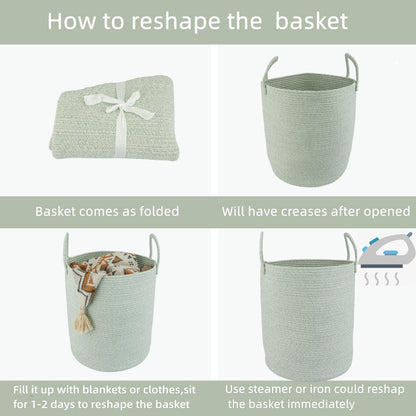 XUANGUO Cotton Rope Laundry Basket Hamper for Clothes Woven Storage Basket for Living Room Bedroom Boho Tall Rope Baskets for Blanket Toys Pillow Towels Baby Nursery Hamper Bin green