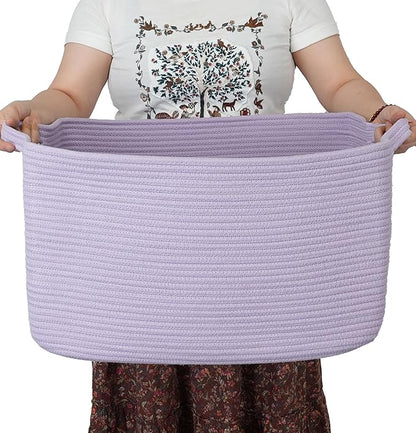Large Rectangle Blankets Basket Living Room 22"x17"x12" Woven Cotton Rope