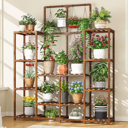 EnHomee Plant Stand Indoor Wood Plant Stand Outdoor Tiered Plant Shelf for Multiple 16-21 Potted Plants for Living Room Patio Balcony Yard Garden 44.9" W x 11.8" D x 62.2" H