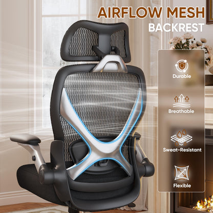 GABRYLLY Ergonomic Office Chair, Big and Tall Mesh Chair with Adjustable Lumbar Support, 5D Arms & Wide Seat, 135° Recline Home Desk Computer Chairs for Work Gaming, Heavy Duty,400LBS - Black