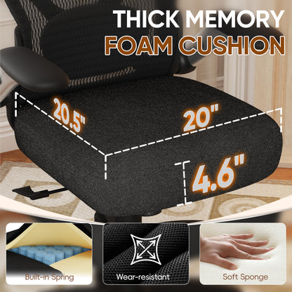 GABRYLLY Ergonomic Office Chair, Big and Tall Mesh Chair with Adjustable Lumbar Support, 5D Arms & Wide Seat, 135° Recline Home Desk Computer Chairs for Work Gaming, Heavy Duty,400LBS - Black