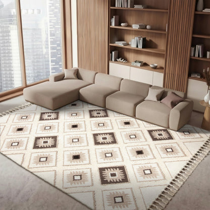 SAFAVIEH Moroccan Tassel Shag Collection Area Rug - 5'3" x 7'6", Ivory & Brown, Boho Design, Non-Shedding & Easy Care, 2-inch Thick Ideal for High Traffic Areas in Living Room, Bedroom (MTS601A)