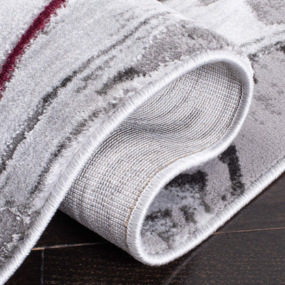 SAFAVIEH Craft Collection Area Rug - 6'7" Square, Grey & Wine, Modern Abstract Marble Pattern Design, Non-Shedding & Easy Care, Ideal for High Traffic Areas in Living Room, Bedroom (CFT819S)