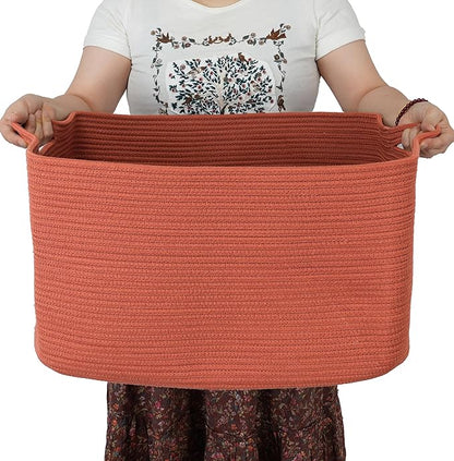 Large Rectangle Blankets Basket Living Room 22"x17"x12" Woven Cotton Rope