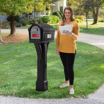 Simplay3 Classic Plastic Residential Mailbox & Post Mount Combo Kit with 2 Access Doors - Black