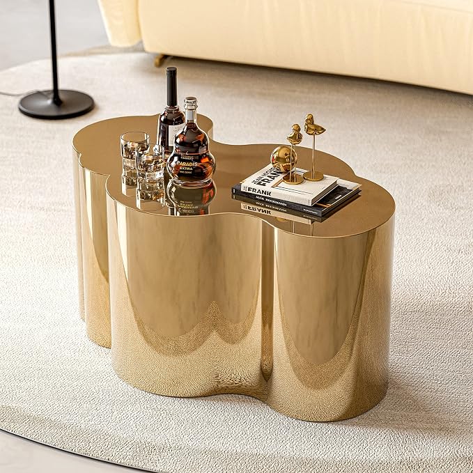 IKIFLY Modern Gold Stainless Coffee Table, Small Cloud Fashion Design Accent Table for Living Room Bedroom