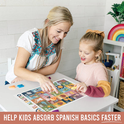 Hadley Designs Spanish Posters for Classroom - 12 Bilingual Educational Posters for Spanish Classroom Decorations Must Haves, Calendario y Alfabeto en Español Para la Pared, Boho Teacher Supplies