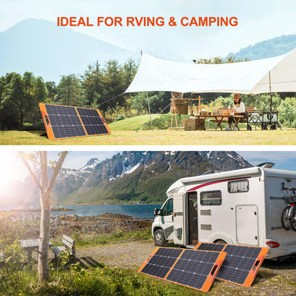 Solar Panels 100Watt Portable 24% High-Efficiency 18V Foldable Solar Charger with USB Outputs for Power Stations, Phones, IP65 Waterproof Perfect for Camping, RVing, Home Backup and Off-Grid Blackouts