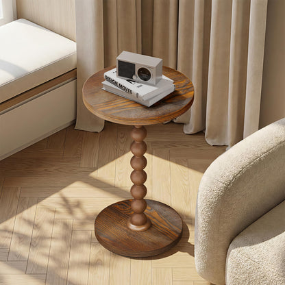 TEROL Round Side Table, Drink Table for Small Spaces, Modern Accent Nightstand with Rubberwood Leg for Living Room, Bedroom, Corners, and Office (Brown)