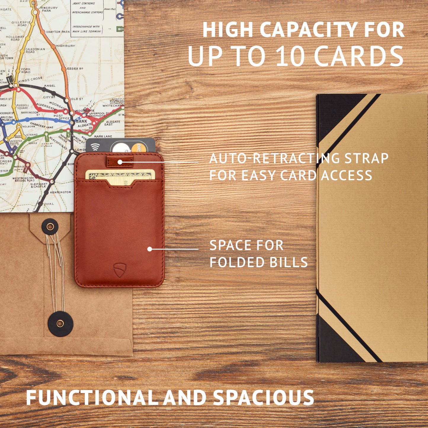 Vaultskin CHELSEA Mens RFID Blocking Slim Leather Card Wallet - Minimalist Front Pocket Cardholder in Cognac