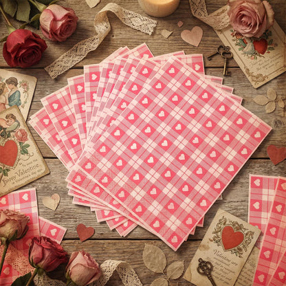 Honeydak 150 Pieces Valentines Wax Paper Sheets Heart Decorative Parchment Sheets Food Basket Liner Greaseproof Paper Liners for Baking Valentines Day Party Favors(Pink Plaid Heart)