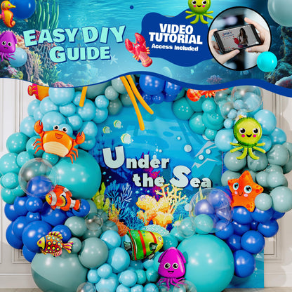 ALL-IN-1 Ocean Balloon Arch Kit with BONUS Under the Sea Animals (9x) - Under the Sea Balloon Arch Kit for Ocean Themed Party Decorations, Nemo Birthday Decorations, Under the Sea Decorations