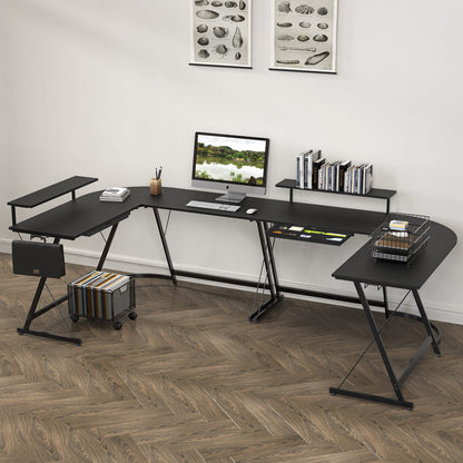 SHW 51 x 51 Inches Vista L-Shaped Desk with Monitor Stand and Drawer, Black