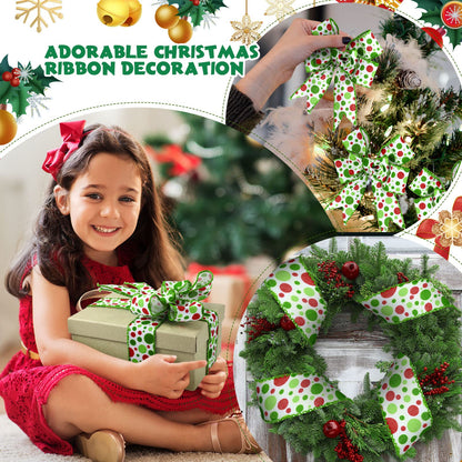 Hanaive 20 Yards Christmas Polka Dot Ribbon Xmas Wired Ribbon Christmas Tree Ribbons Decoration Green Red Polka Dot Printed Ribbons DIY Decorative for Wreaths Gifts Wrapping(2 Inch)