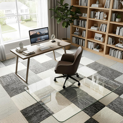 Homsion 36"x48" Tempered Glass Office Chair Mat for Carpet & Hardwood Floor, 1/6" Thick Clear Floor Protector Desk Chair Mat with Rounded and Polished Edges