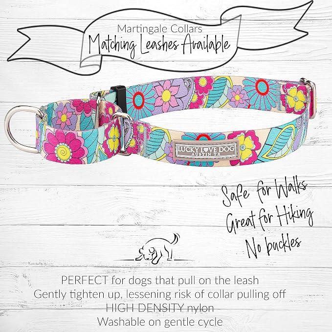 Lucky Love Dog Martingale Collar, Premium No Slip Martingale Collar for Medium Dogs, Great for Whippets, Greyhounds, and More (Caroline, Medium)