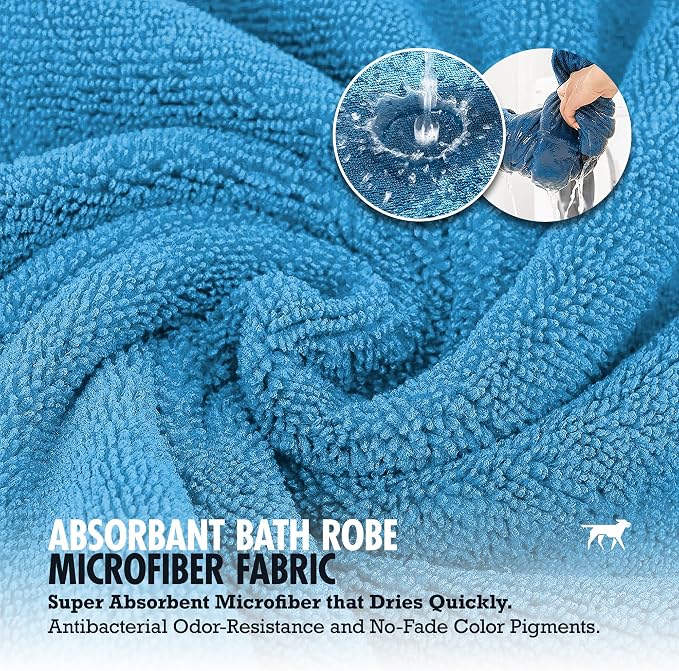 Tuff Pupper Bathrobe, Medium, Blue - Fast Drying Dog Towel Robe/Dressing Gown, 800 GSM Plush, Super Absorbent, Adjustable Hood & Belly Strap, Super Soft, Microfiber, Quick Dry