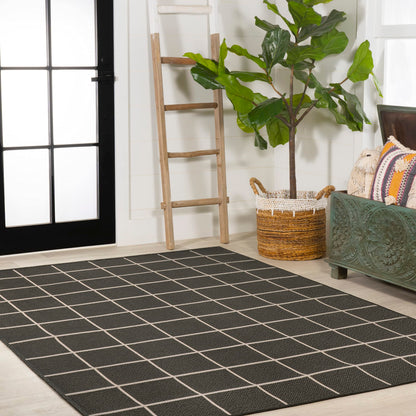 JONATHAN Y Grid Squares Indoor Outdoor Area Rug 3X5 Black/Cream, Modern for Backyard, Patio, Porch, Easy-Cleaning, High Traffic, Pet-Friendly, Non-Shedding (SMB200B-3)
