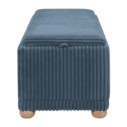 OSP Home Furnishings Sahara Storage Bench with Flip-Top Wood Tray, 42.5W x 14D x 18.5H inches, Natural Wood Feet, Blue Cord Fabric