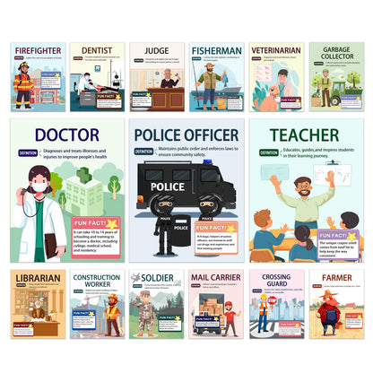 15 Pcs exquisite community assistant posters for classroom and vocational education, helping students easily understand various professions, making them an excellent choice for teacher gifts.8X10inch, Unframed