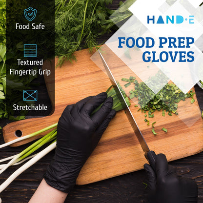 Hand-E Touch Black Nitrile Disposable Gloves XL 100 Count - Powder & Latex Free, Textured Fingertips, Heavy Duty Rubber Gloves for BBQ, Cooking, Tattoo, Hair Color, Cleaning