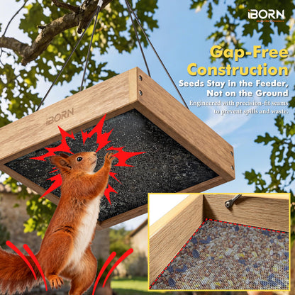 iBorn Platform Bird Feeder Tray, Chew Proof Bird Feeders for Outdoors Hanging, Flat Birdfeeder Tray with Large Capacity 3LBS, WPC Recycled Plastic & Cedar Look, Waterproof, 10.5"x10.5", Raw