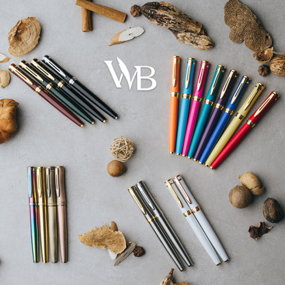 Wordsworth & Black Fountain Pen Kit, 18K Medium Gold Nib, Includes 24 Ink Cartridges, Ink Refill Converter and Gift Box, Gold Finish, Calligraphy, [Golden Brown]