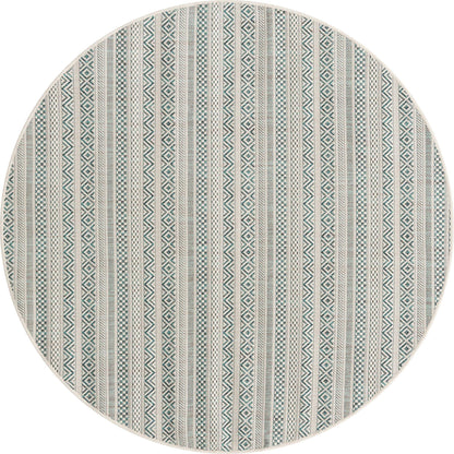 Unique Loom Outdoor Striped Collection Area Rug - Maia (5' 3" Round, Teal/Ivory)