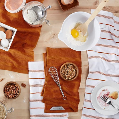 KitchenAid Albany Kitchen Towel 4-Pack Set, Honey Orange/White