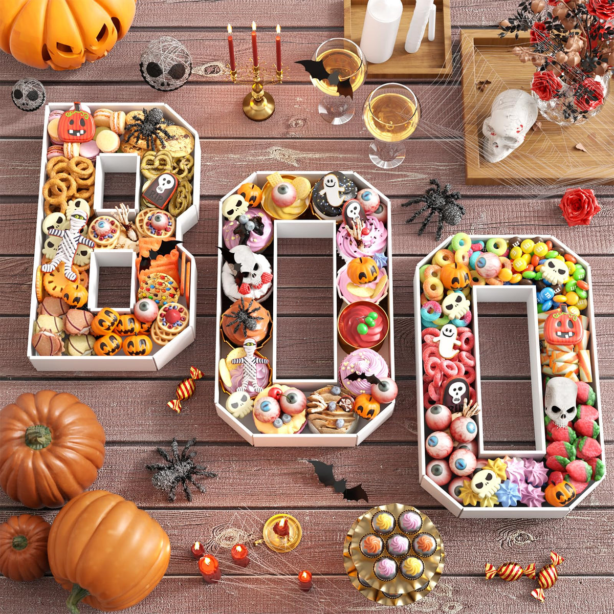Paready Halloween Charcuterie Letters BOO, 13.78" Fillable Cardboards BOO White Charcuterie Tray Box for Halloween Candy, Treats, Snack, Cupcakes Container for Horror Halloween Party Decorations