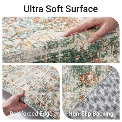 befbee 6x9 Area Rugs for Living Room - Stain Resistant Non-Slip Backing Machine Washable Rugs for Bedroom - Boho Persian Large Area Rug (Green, 6'x9')