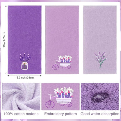 Lavender Floral Hand Towels Farmhouse Purple Lavender Bathroom Decor 14x29 Inch