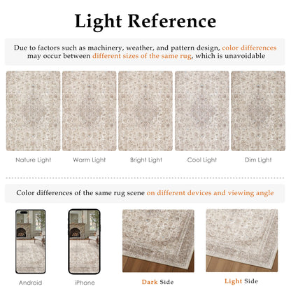 PureCozy Beige 2x6 Runner Rug Washable Hallway Vintage Carpet Low Pile Non Slip Distressed Soft Traditional Retro Oriental Long Accent Throw Rug for Kitchen Bedroom Laundry Bathroom Dining Room