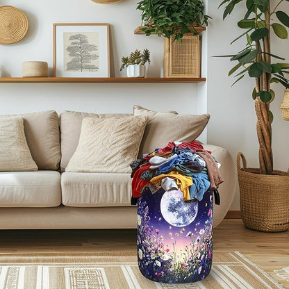 Moon Laundry Basket Oxford Cloth Night Sky Colorful Floral Butterfly Laundry