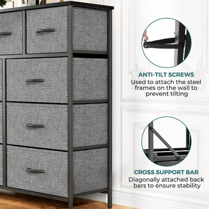 Atilioo Dresser for Bedroom with 9 Drawers, Anti-Tip Fabric Storage Tower
