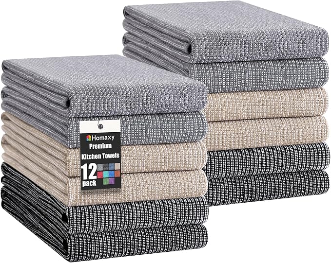 Homaxy Premium Kitchen Towels, Large Cotton Kitchen Hand Towels, Flat and Terry