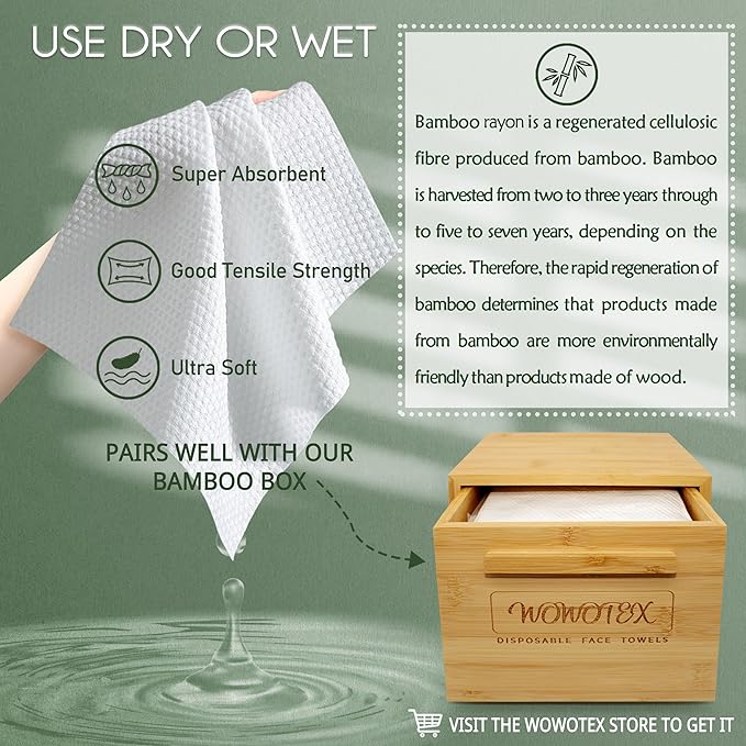 Bamboo Viscose Disposable Face Towel Biodegradable Large Dry Face Wipes 240