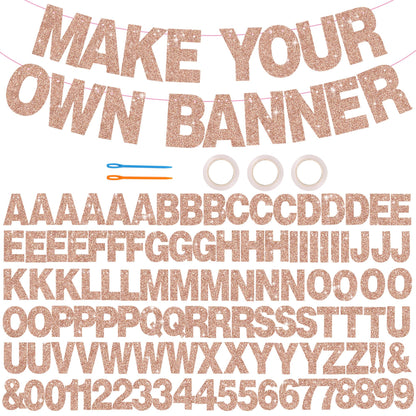 BEISHIDA 116 PCS A-Z DIY Letter Banner Kit Make Your Own Banner Including 111 Letters and Numbers 3 Rope and 2 Threading Device,Customized for Birthday Graduation Wedding Decor Rose Gold